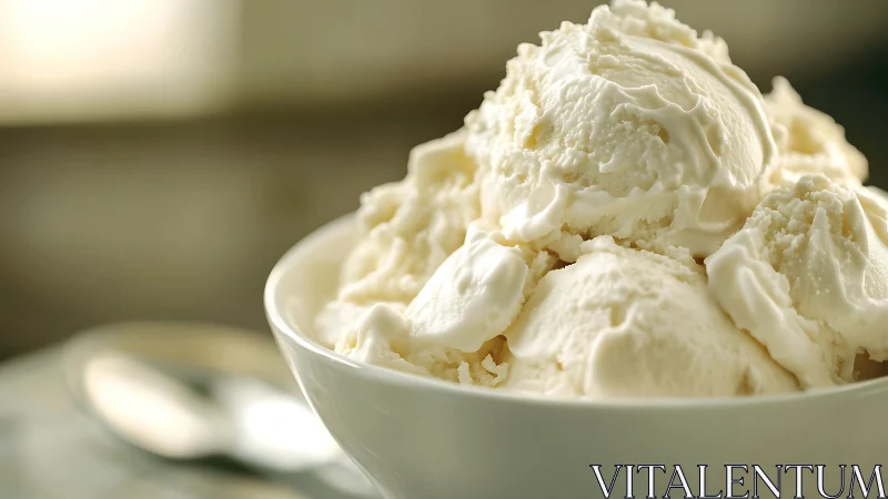 Velvety vanilla cloud scoops basking in golden afternoon light.