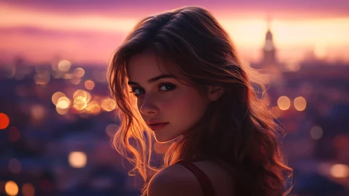 Sunset city glow framing a quiet, thoughtful portrait.