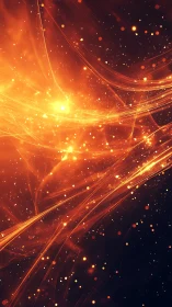 Luminous orange energy trails slice through deep space field.