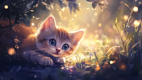 Feline Subject in Garden Setting with Atmospheric Lighting