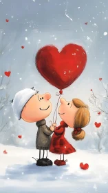 Two Hearts, One Crimson Wish Suspended in Winter.