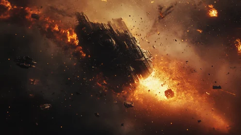 Massive Space Station Detonation in Fiery Cosmic Explosion.