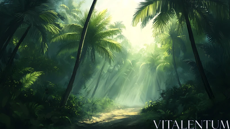 Tropical Rainforest Canopy with Crepuscular Light Beams.