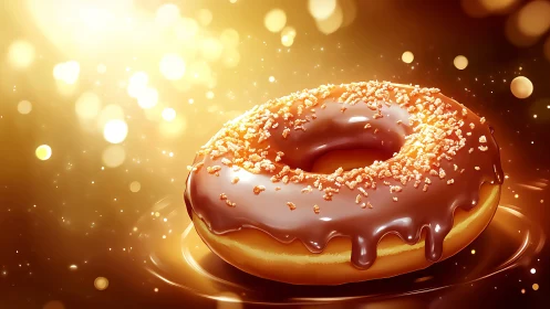 Golden glazed donut halo in a sparkling caramel galaxy.