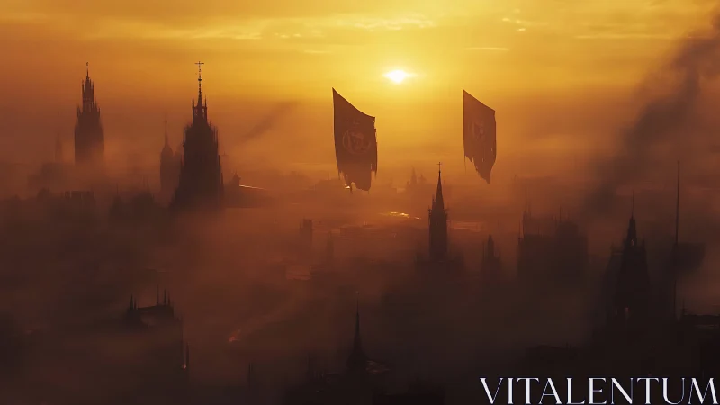 Sunlit war banners drift above a dreaming gothic empire
