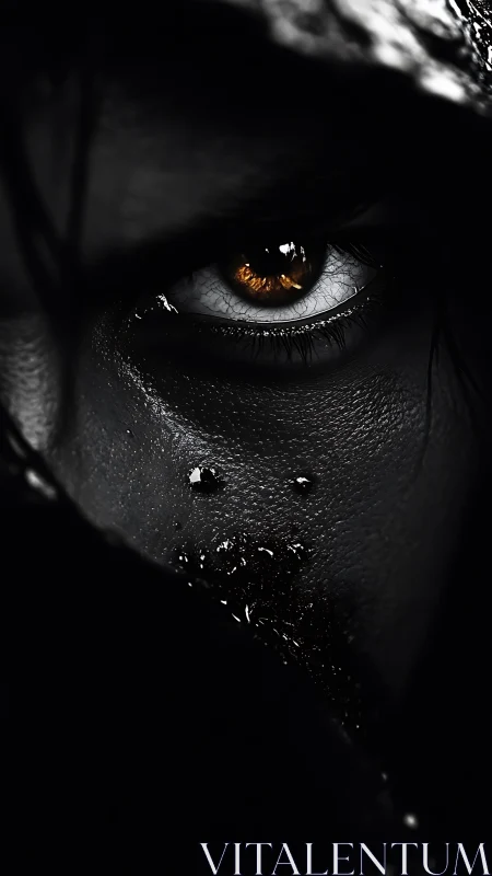 Ember in the Shadows: a lone golden eye carves the dark.