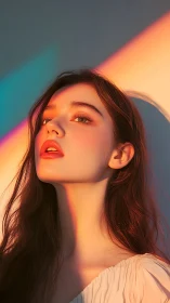 Soft sunlight kisses a serene young face in warm color glow