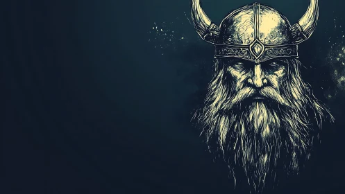 Moody Viking warrior portrait glowing in deep teal shadows.