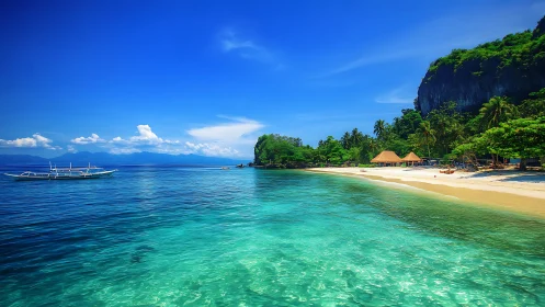Tropical Paradise Beach: Clear Waters and Golden Shores.