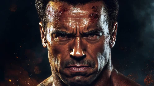 Intense close-up of injured muscular man in anger.