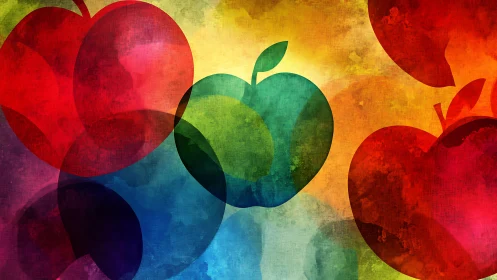 Colorful overlapping apple silhouettes create vivid abstract energy