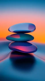 Stacked smooth forms in gradient light digital rendering.