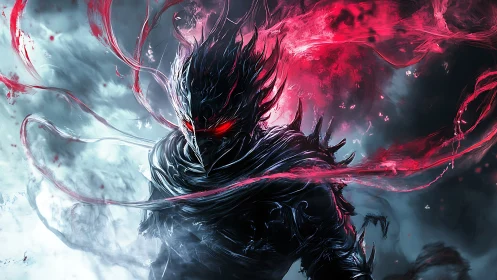 Dark armored wraith with red energy and glowing eyes.