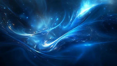 Cosmic blue energy streams swirl through luminous space.