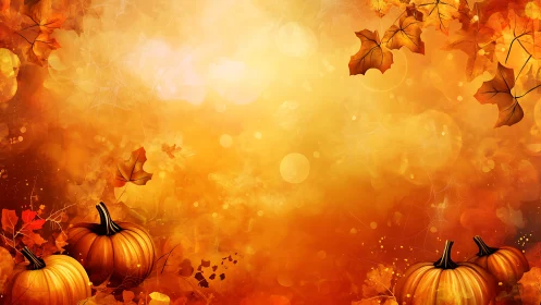 Golden pumpkins glow gently in a swirling autumn day
