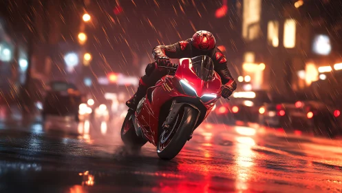 Neon rain carves a scarlet comet through the midnight street