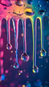 Neon liquid drips with glowing bokeh on dark gradient background.