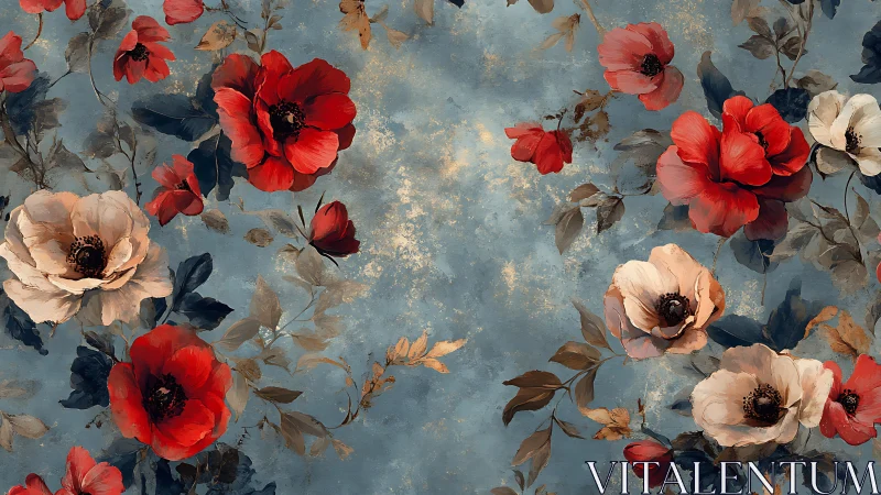 Romantic Blooms Dance Across Weathered Canvas.