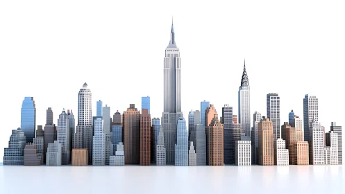 Minimalist white-background city skyline with stylized towers.
