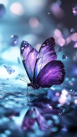 Twilight glasswing butterfly sipping dreams from neon puddles.