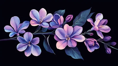 Purple Gradient Flowers on Black Background.