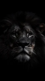 Midnight lion portrait glowing with quiet, fearless grace.