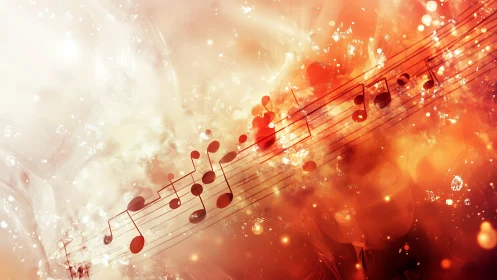 Luminous musical staff traversing incandescent spectral nebula.