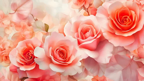Multi-layered Coral-Toned Roses with Gradient Petals and Translucent Depth