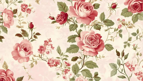 Vintage rose pattern showcases detailed blush florals.