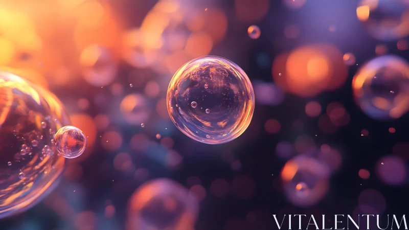 Floating Soap Bubbles with Colorful Bokeh, Digital Art Style.
