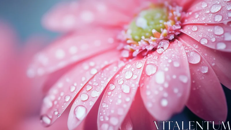 Pink Gerbera Daisy Petals Glisten With Fresh Dewdrops