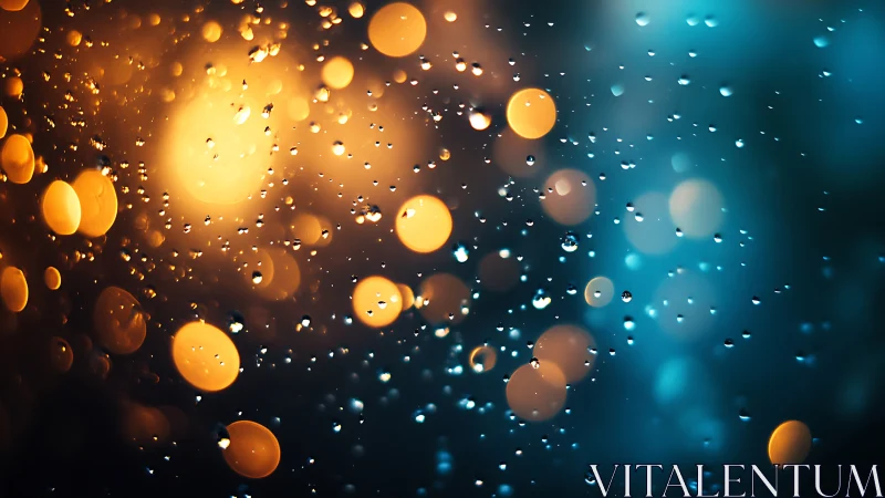 Raindrop constellations waltz between ember and teal galaxies