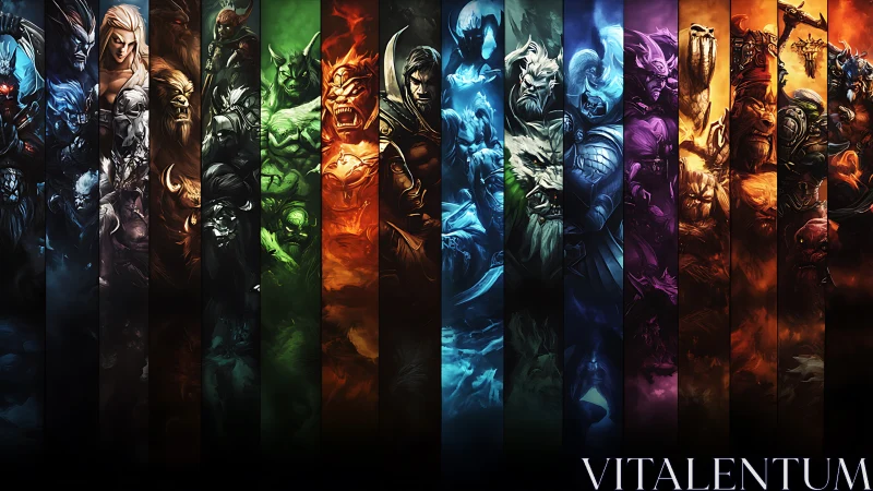 Elemental champions carved in vertical shards of battlefire.