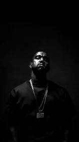 Low-key monochrome portrait isolates a single male subject