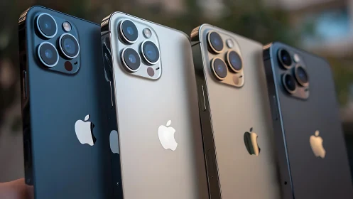 Lineup of modern smartphones showing rear cameras and logos.