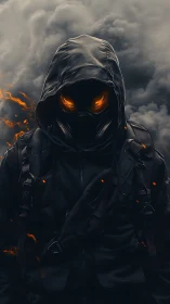 Hooded ember scout watches the storm-swollen sky smolder