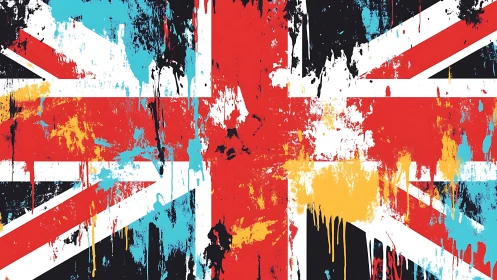 Union Jack rendered in bold splattered paint abstraction