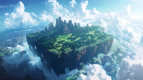 Floating Sky Continent: Layered Aerial Landscape with Urban Architecture.