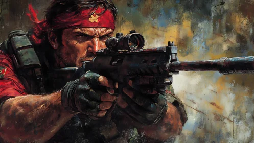 Battle-hardened marksman locks target in storm of color.