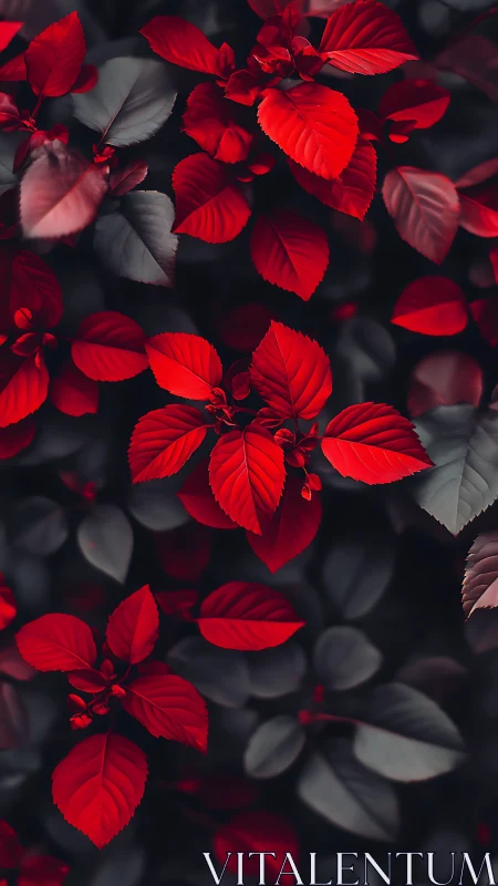 High-contrast macro foliage isolates saturated red leaves