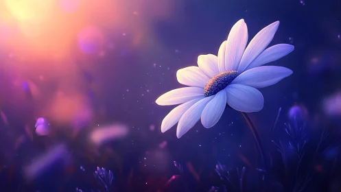 Ethereal Daisy Blooming in Dreamlike Purple Twilight