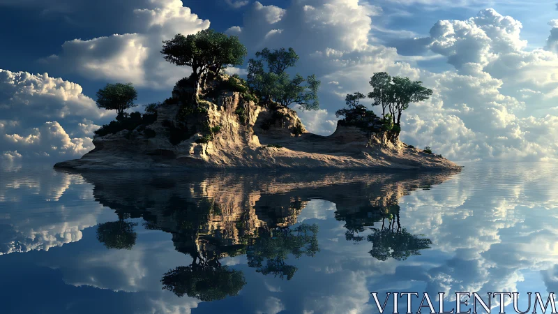 Floating Island Sanctuary. Surreal Landscape Mirror.