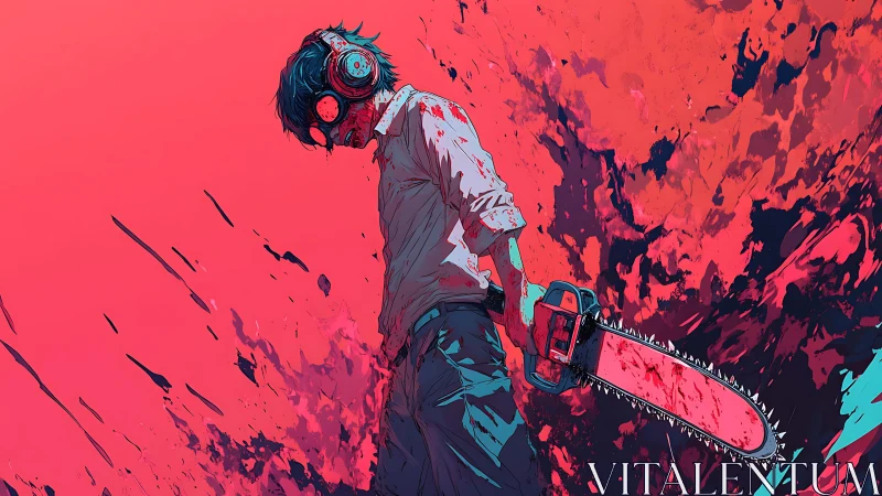 Chainsaw drifter stalks through neon carnage and roaring dusk.