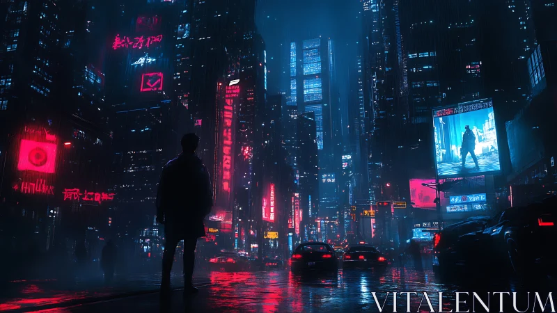Neon soaked night walk through a moody cyberpunk cityscape.