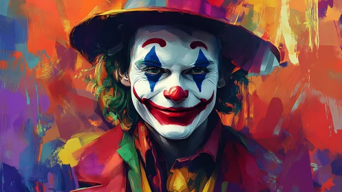 Colorful clown portrait wrapped in bold, playful brushstrokes.