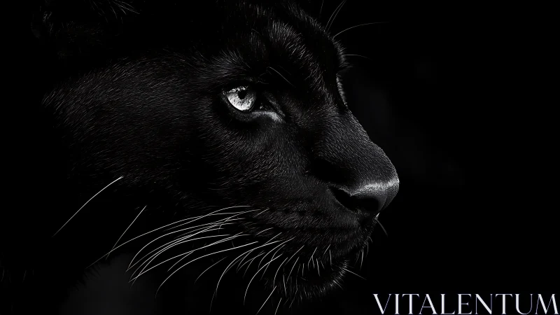 Black cat face profile with luminous eyes and whiskers