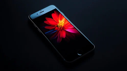 Smartphone Displaying Vibrant Red Flower in Stunning Detail
