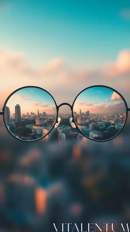 Gentle cityscape comes into crisp focus through round glasses