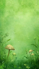 Whimsical mushroom glade breathing soft green daydreams.