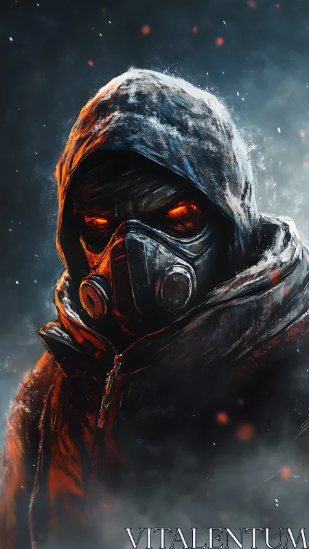 Ember-eyed wanderer stalks through the freezing fallout haze
